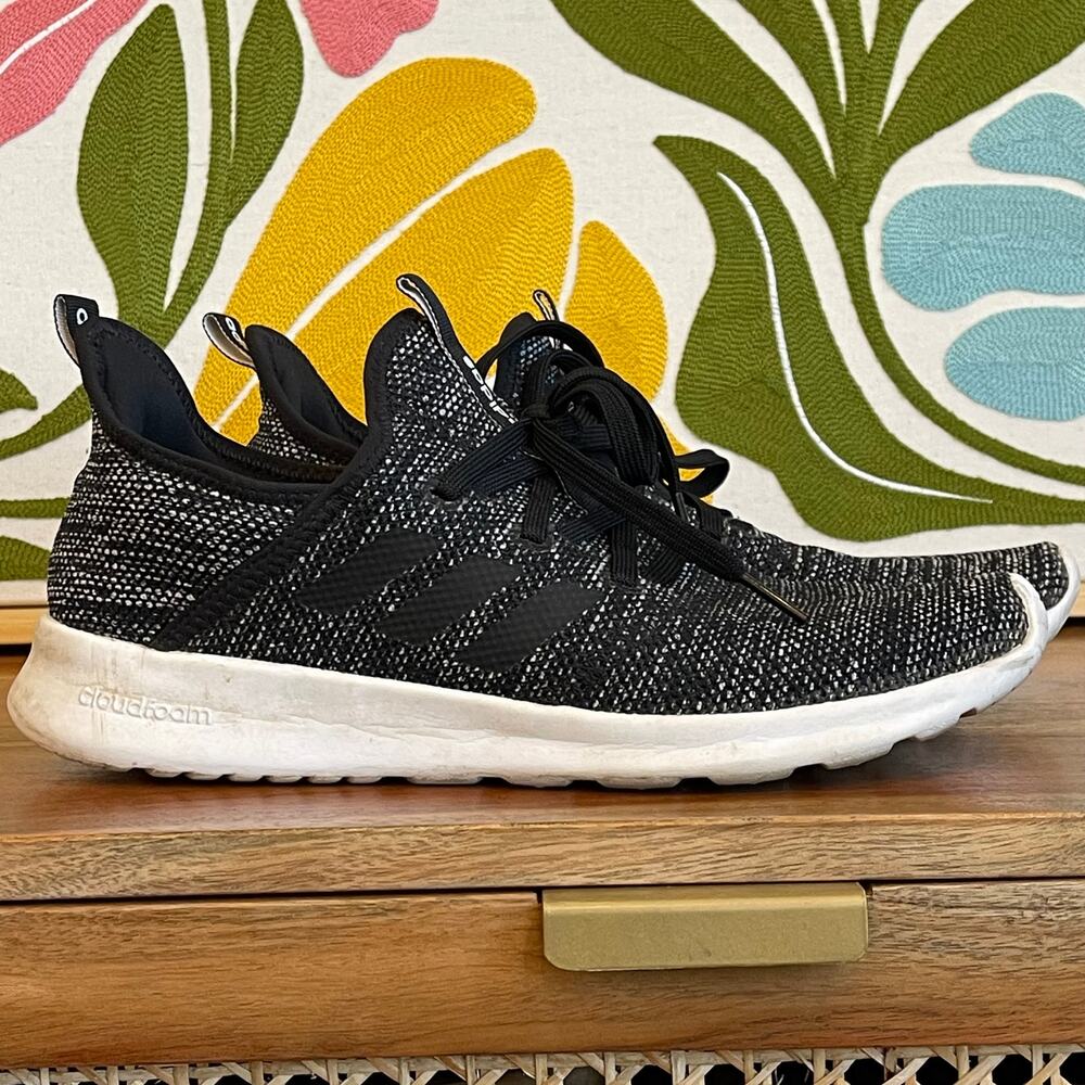 Adidas Cloudfoam Pure Core Black White Womens Sneakers Size 9